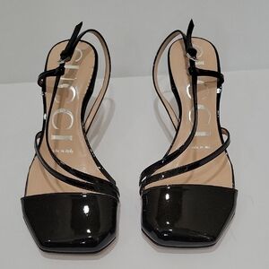 Black Patent Slingback Sandals - Women